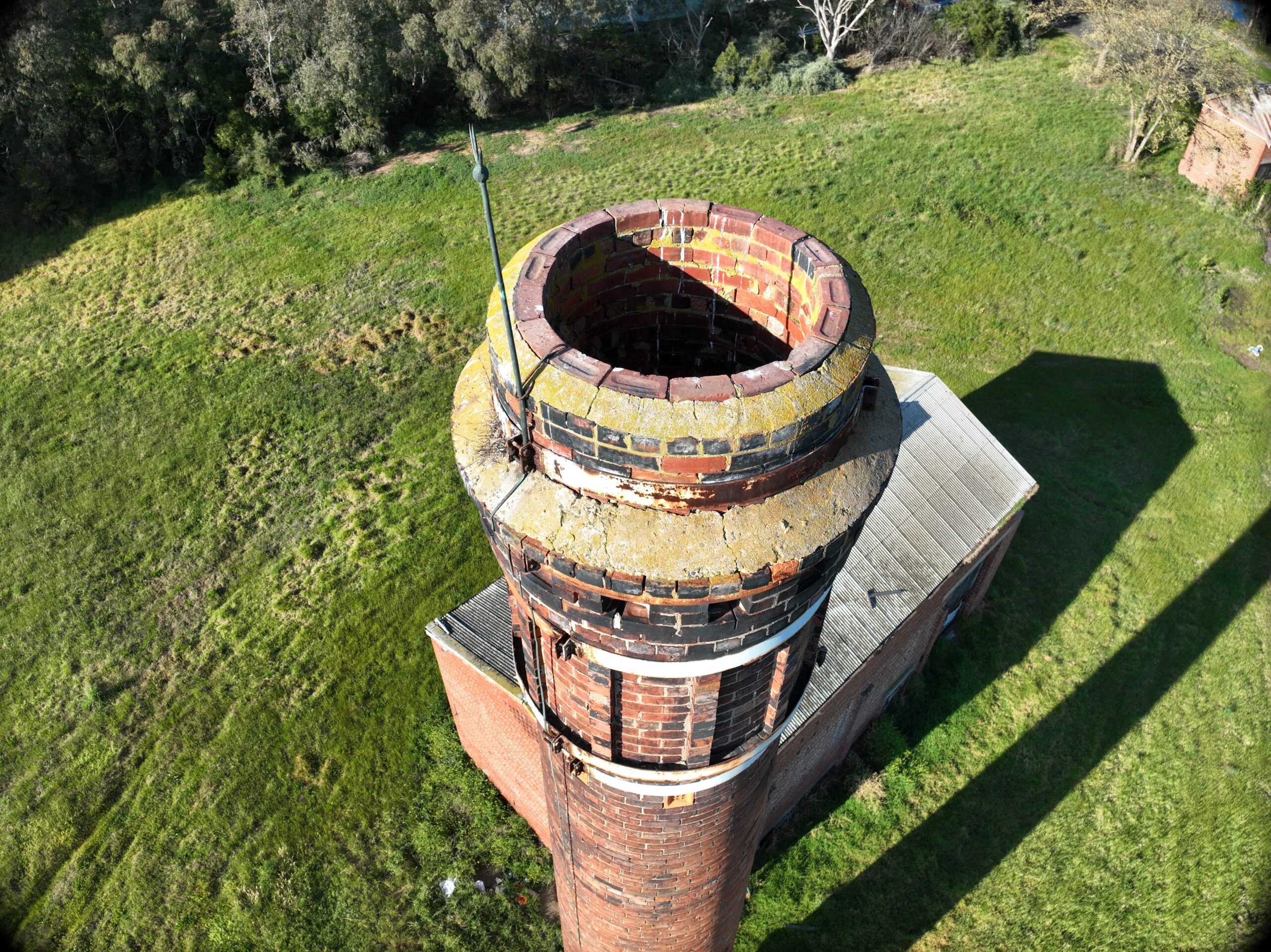 Drone inspection of an old brick tower